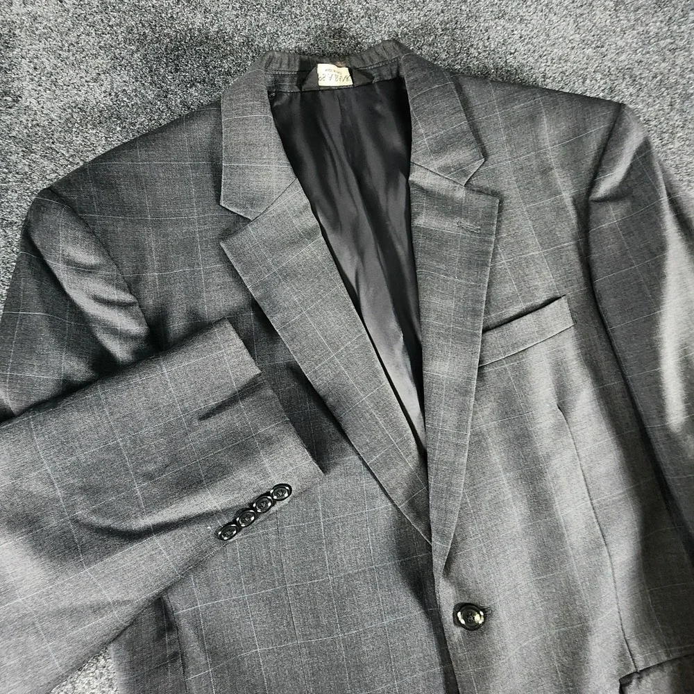 JOS‎ A BANK Men's Blazer 42L Wool Gray Windowpane Sport Coat Suit Jacket